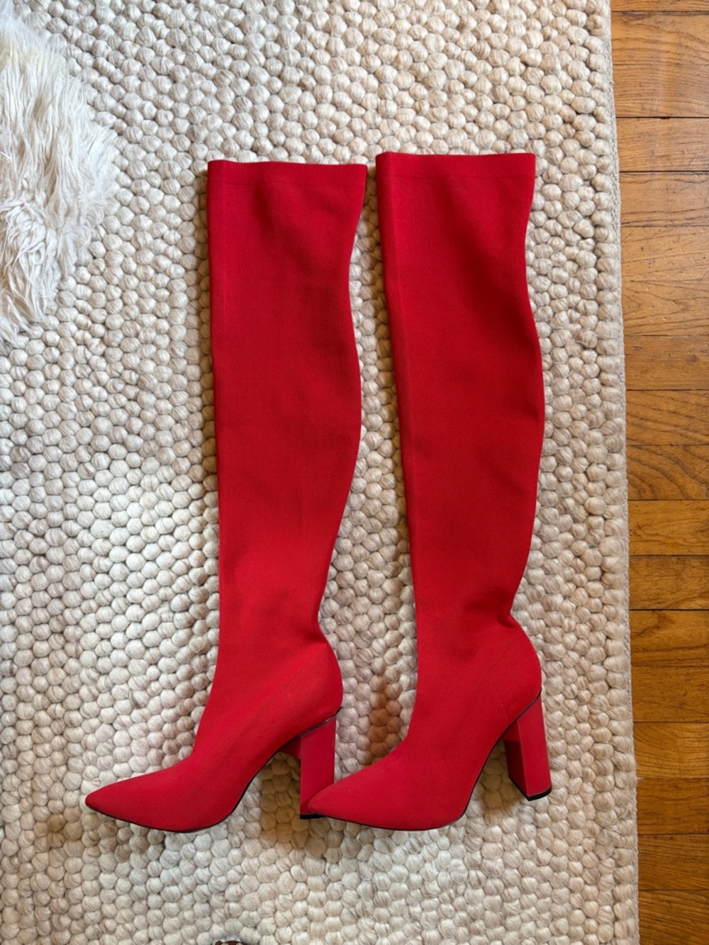 Zara Red Pointed-Toe Women’s Sock Boots over the knee, thigh high boot size 39